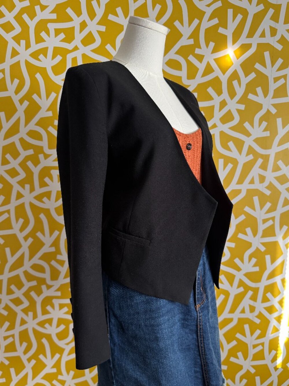 Mason Angular Black Cropped Tuxedo Suit Jacket Blazer - XS/S